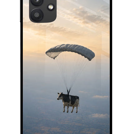 Skydiving Cow Samsung M32 5G Glass Case Back Cover by Casekaro