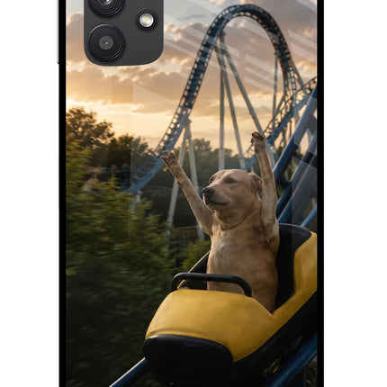 Rollercoaster Dog Samsung M32 5G Glass Case Back Cover by Casekaro