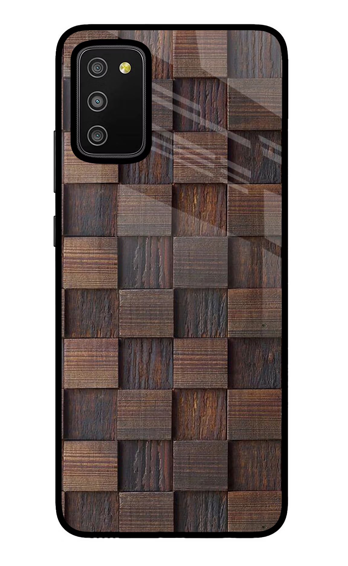 Wooden Cube Design Samsung M02s Glass Case Back Cover by Casekaro