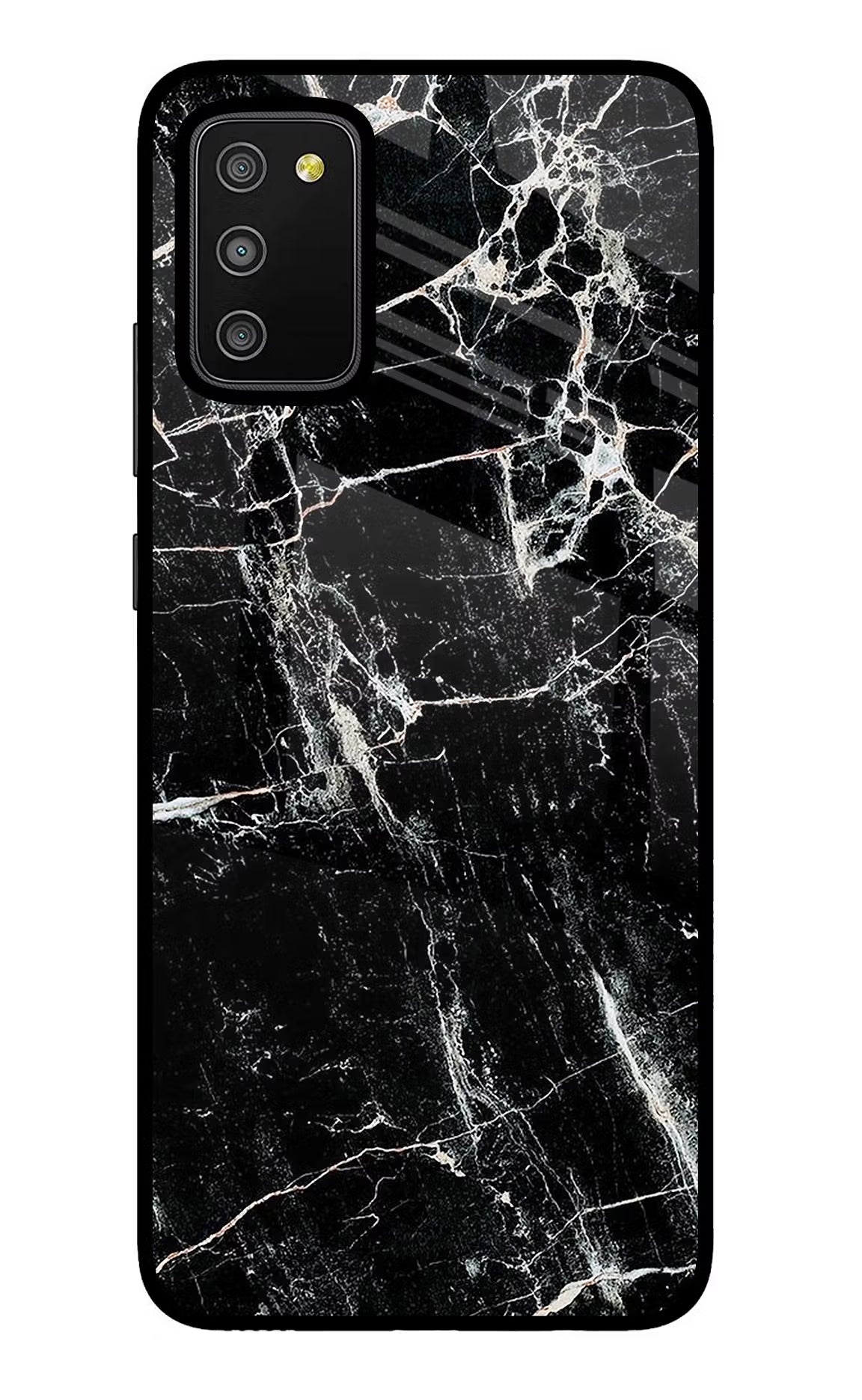 Black Marble Texture Samsung M02s Glass Case Back Cover by Casekaro