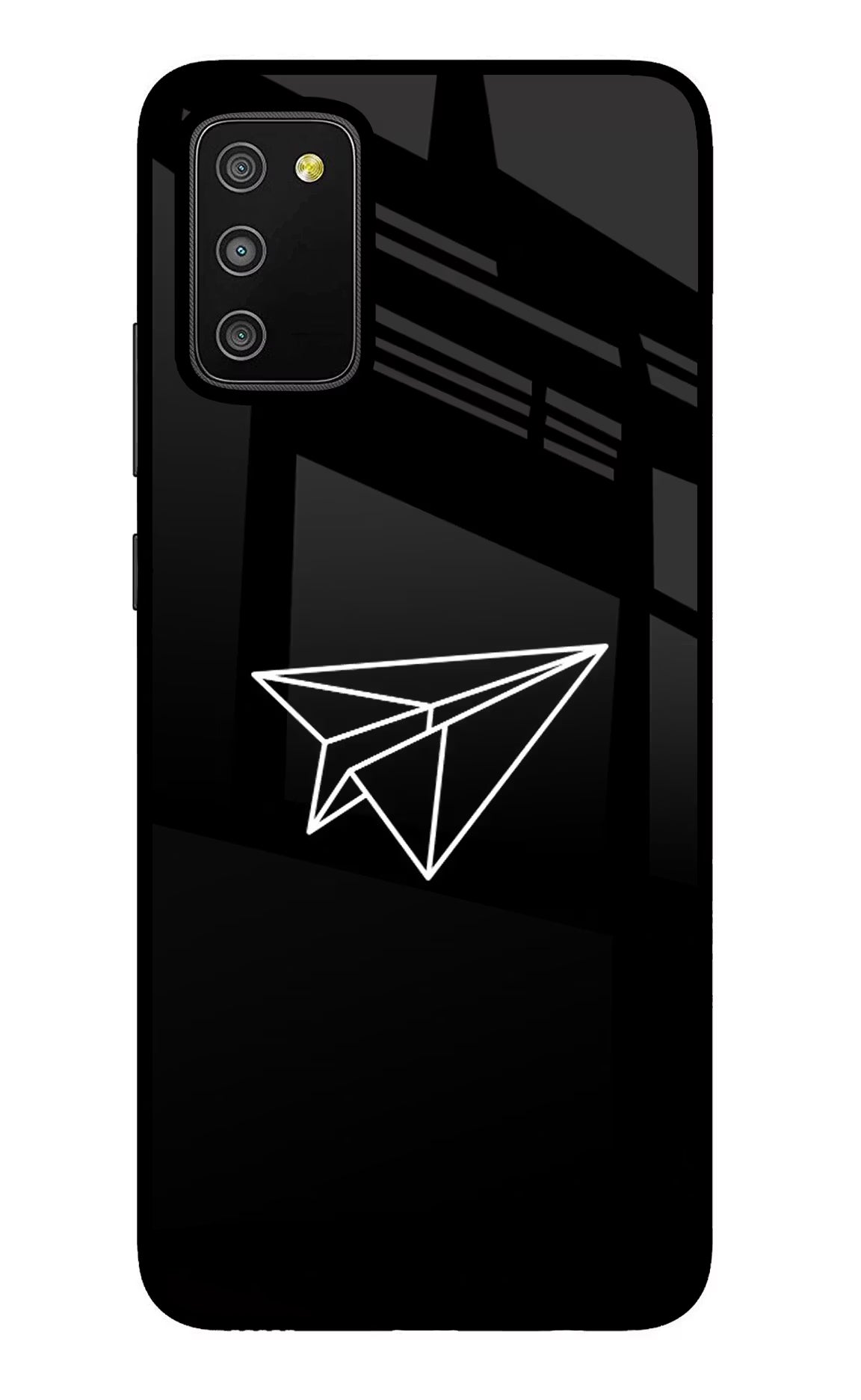 Paper Plane White Samsung M02s Glass Case Back Cover by Casekaro