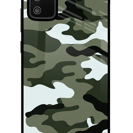 Camouflage Samsung M02s Glass Case Back Cover by Casekaro