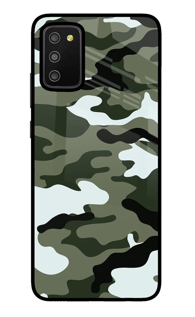 Camouflage Samsung M02s Glass Case Back Cover by Casekaro
