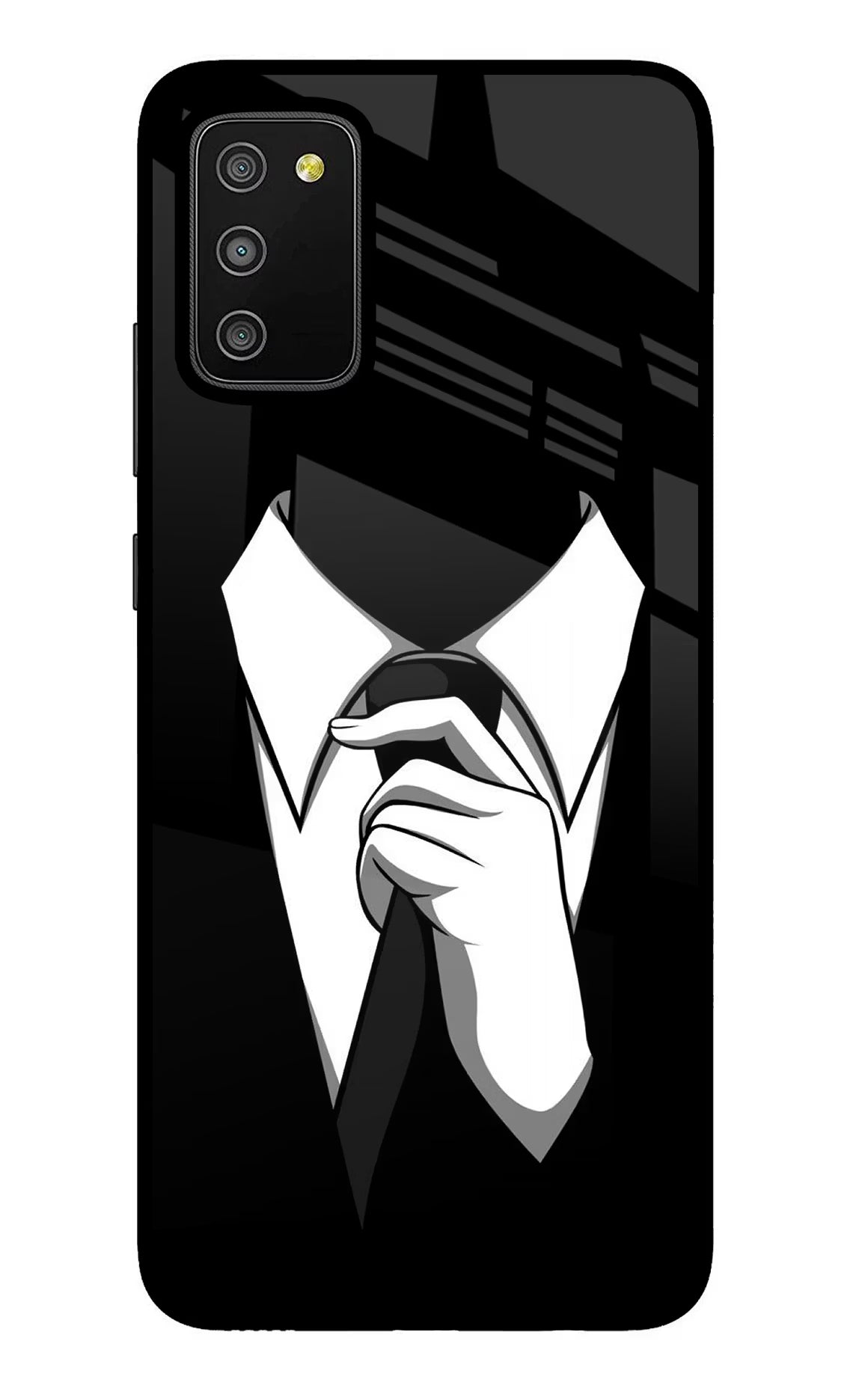 Black Tie Samsung M02s Glass Case Back Cover by Casekaro