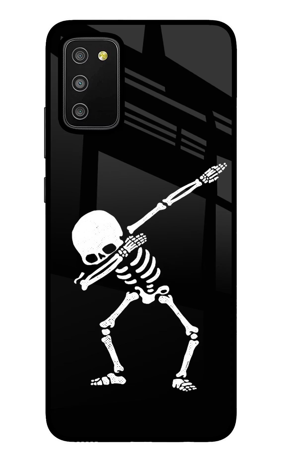 Dabbing Skeleton Art Samsung M02s Glass Case Back Cover by Casekaro