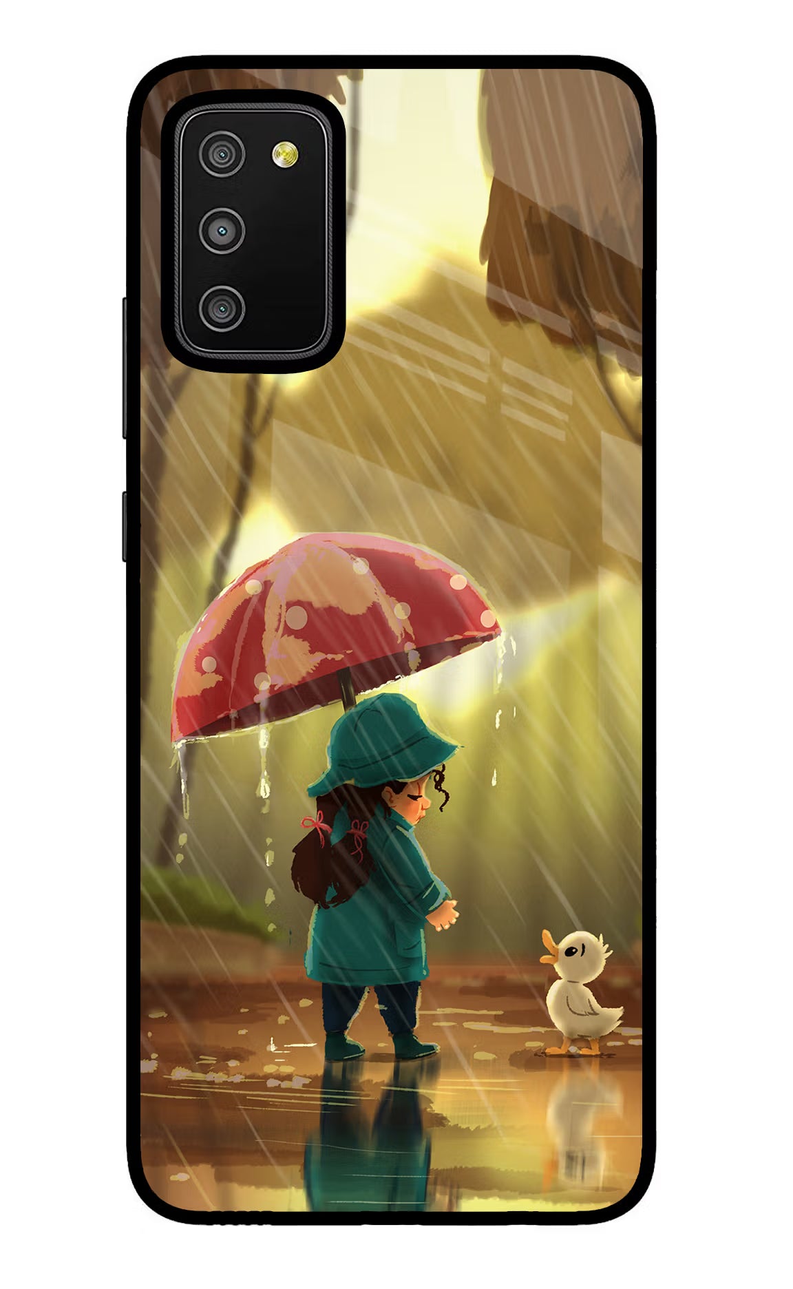Rainy Day Samsung M02s Glass Case Back Cover by Casekaro