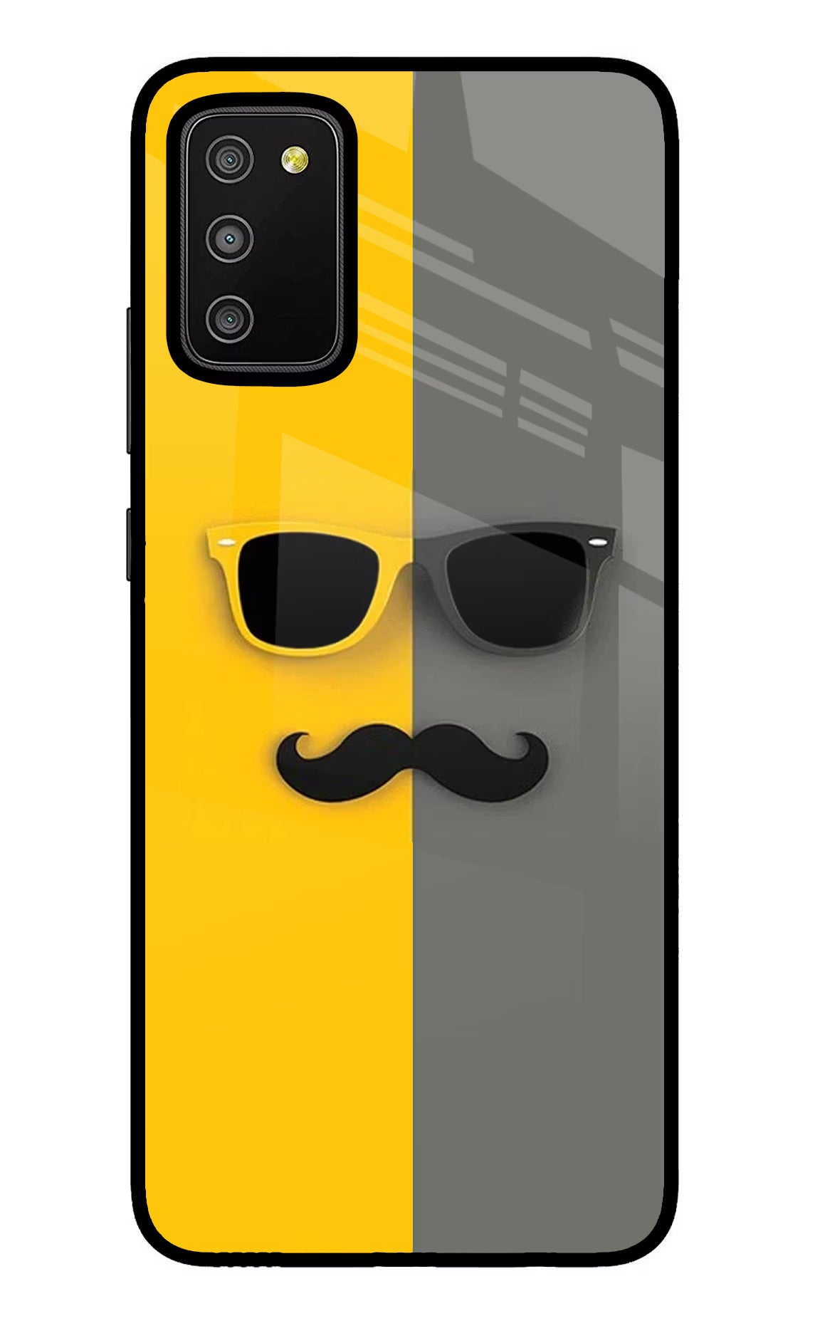 Sunglasses with Mustache Samsung M02s Glass Case Back Cover by Casekaro