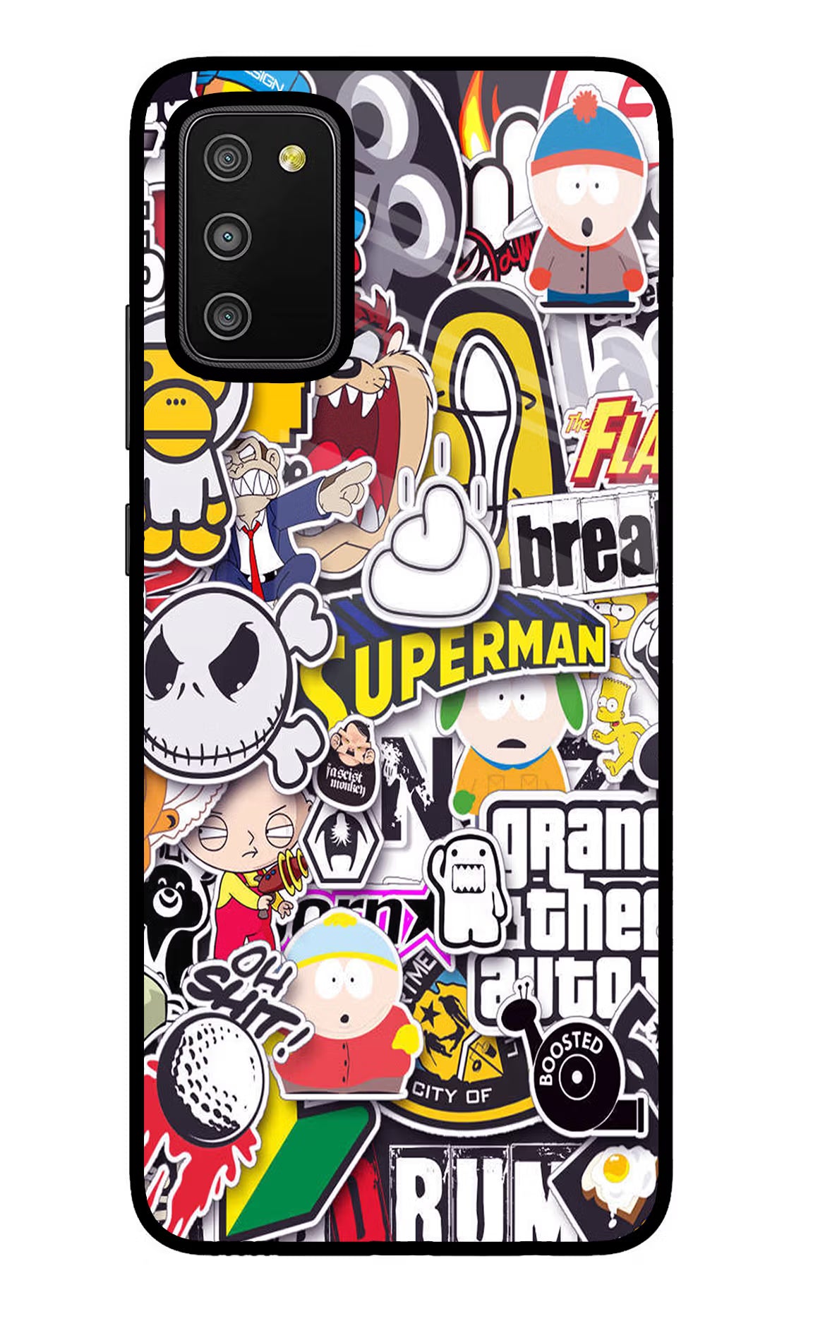 Sticker Bomb Samsung M02s Glass Case Back Cover by Casekaro