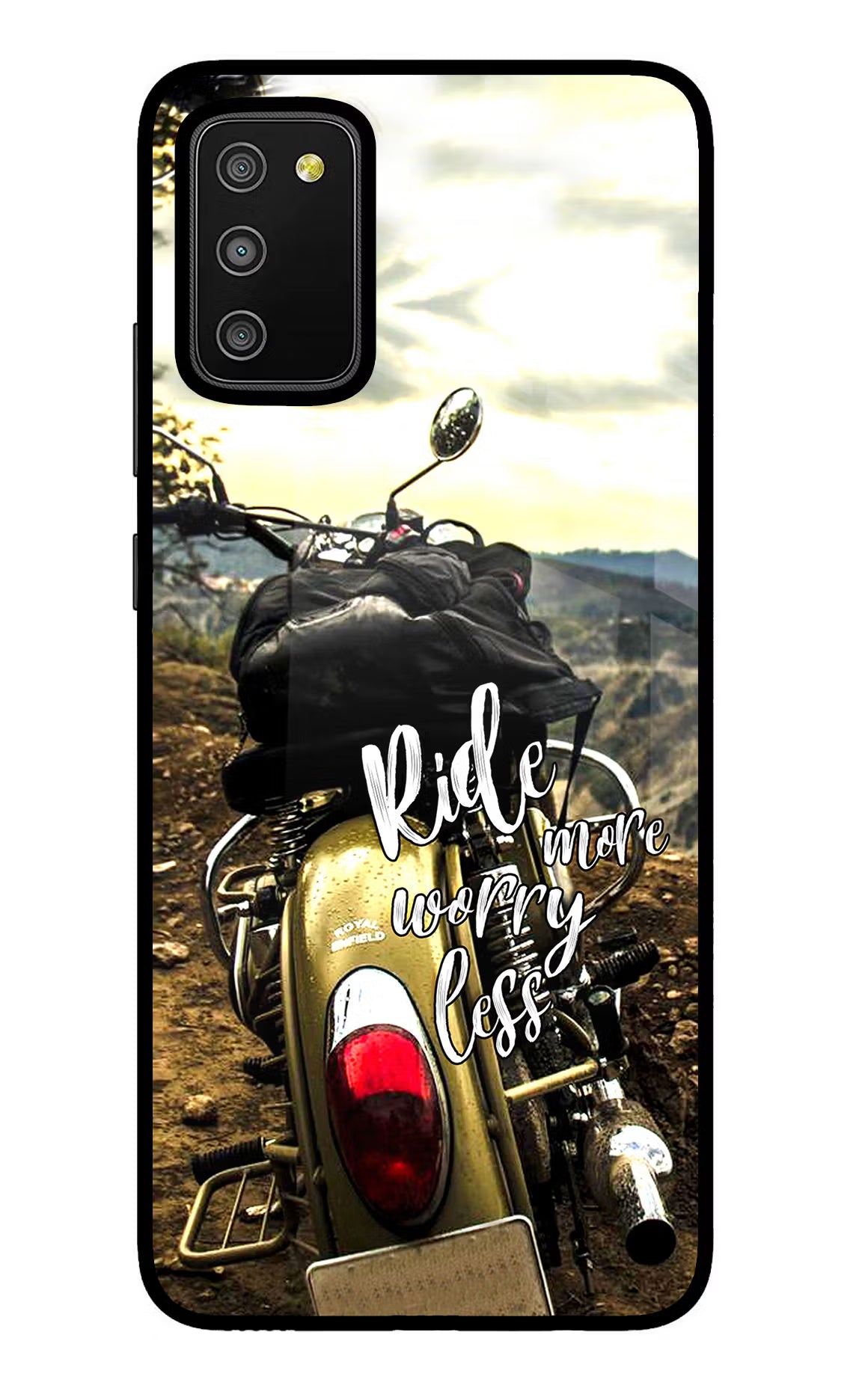 Ride More Worry Less Samsung M02s Glass Case Back Cover by Casekaro
