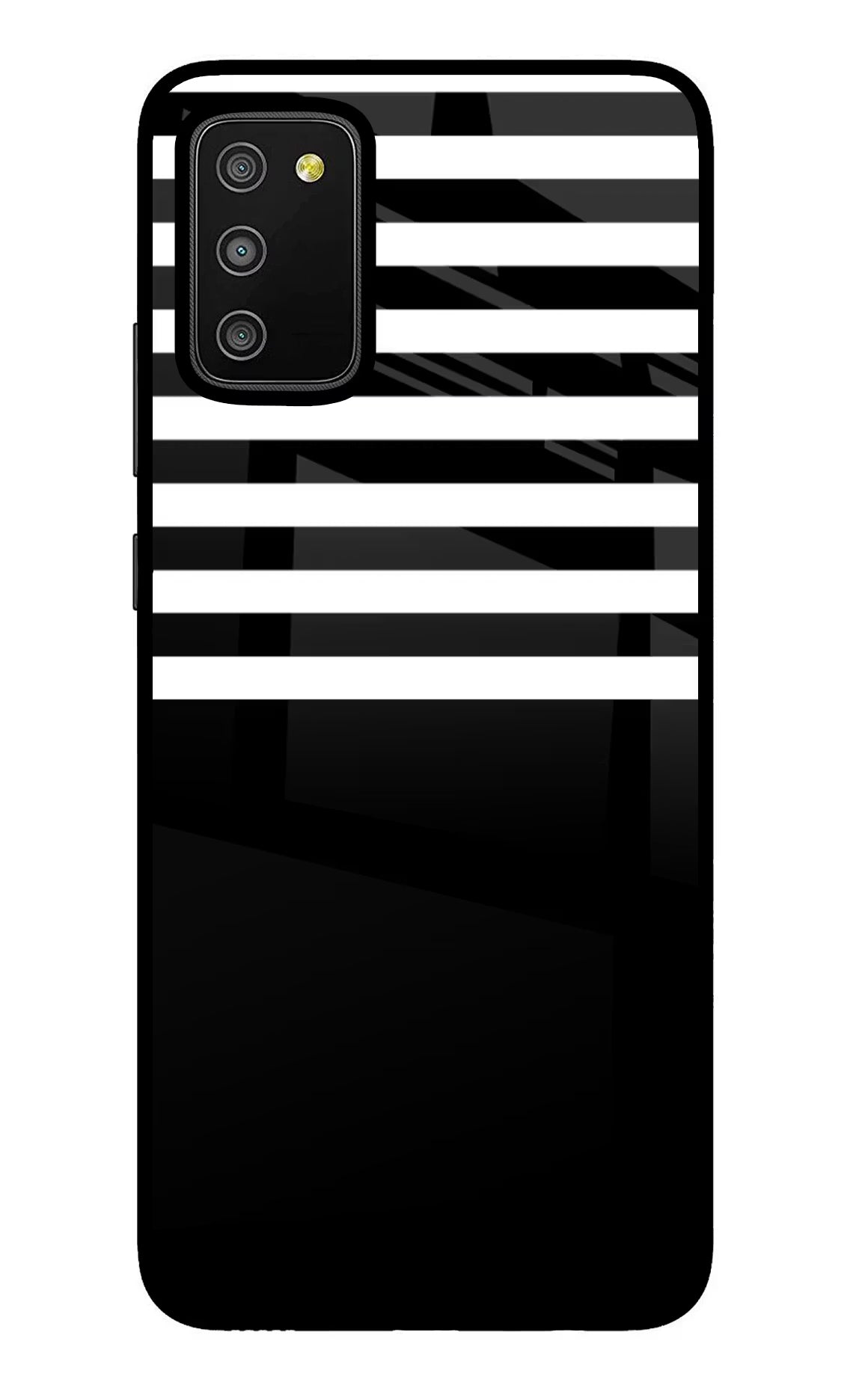 Black and White Print Samsung M02s Glass Case Back Cover by Casekaro