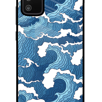 Blue Waves Samsung M02s Glass Case Back Cover by Casekaro