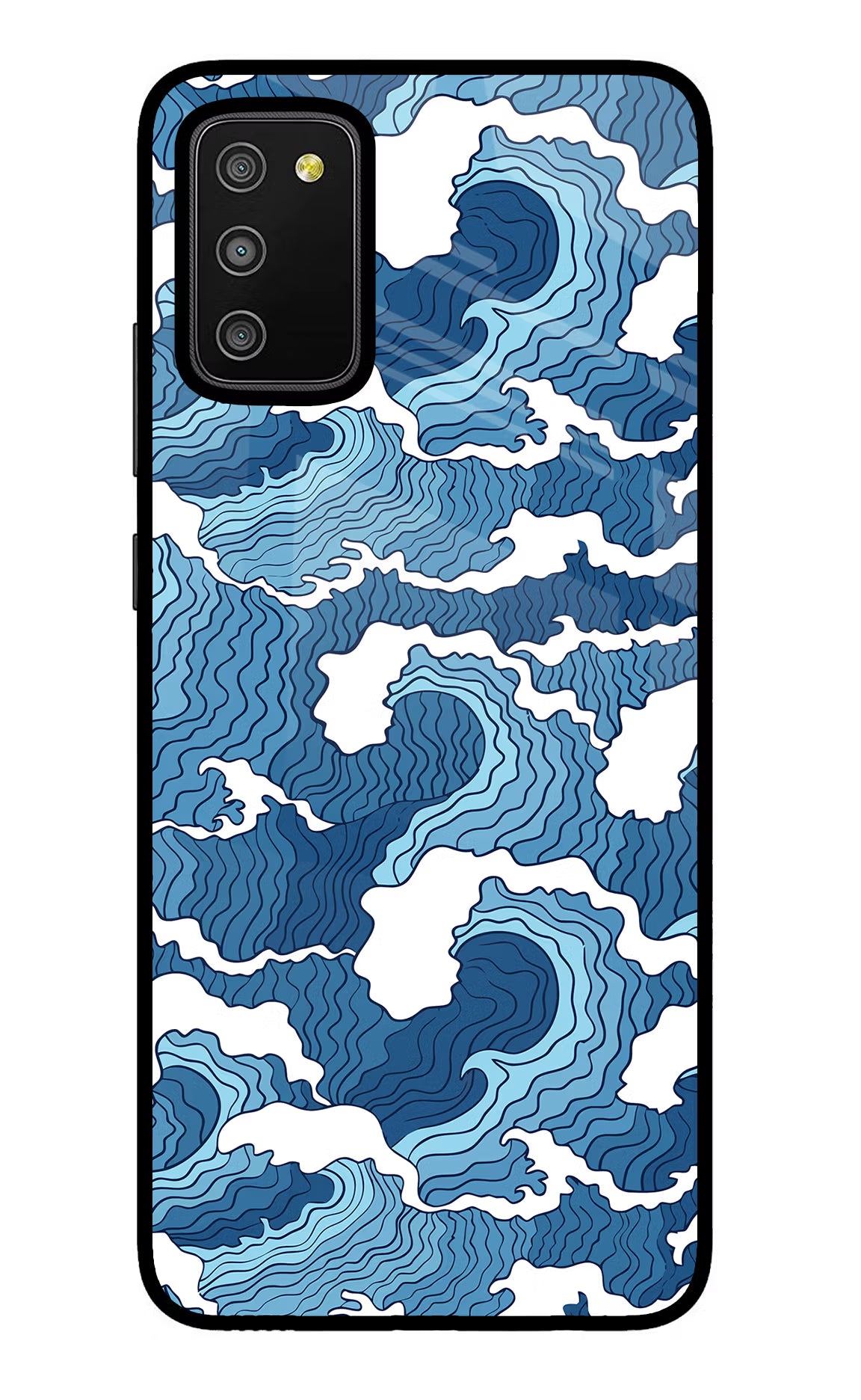 Blue Waves Samsung M02s Glass Case Back Cover by Casekaro