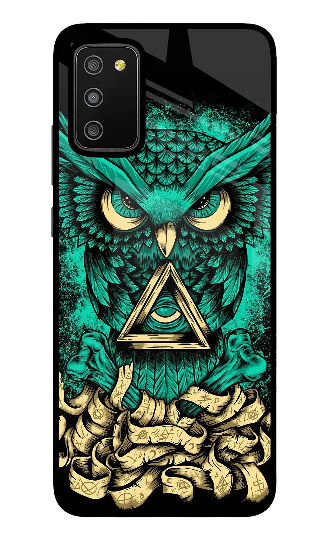 Green Owl Samsung M02s Glass Case