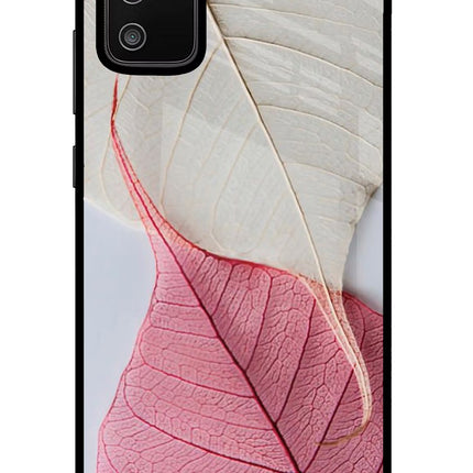 White Pink Leaf Samsung M02s Glass Case Back Cover by Casekaro