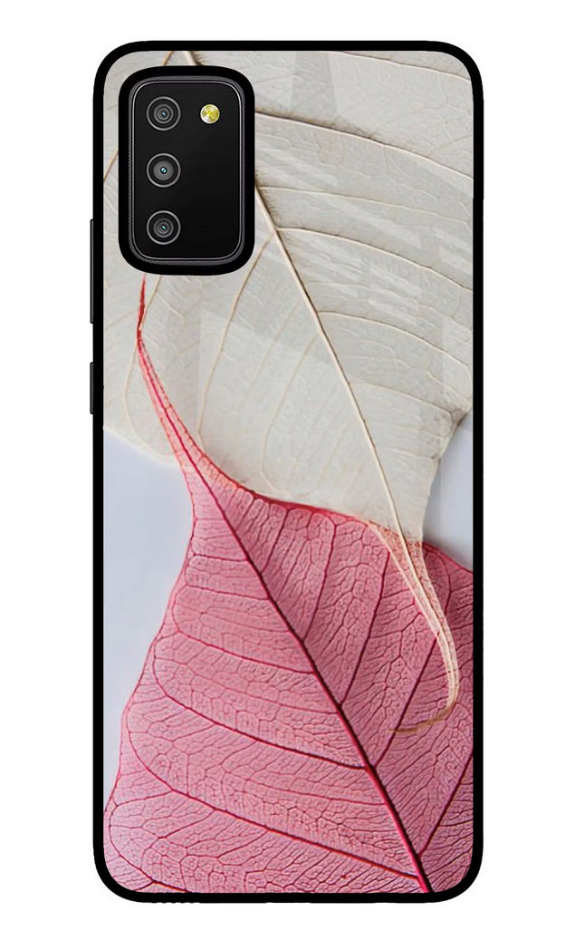 White Pink Leaf Samsung M02s Glass Case Back Cover by Casekaro