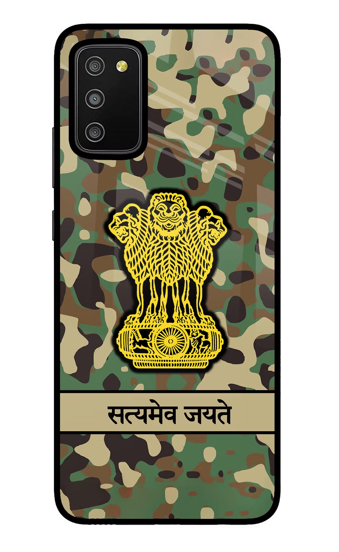 Satyamev Jayate Army Samsung M02s Glass Case Back Cover by Casekaro