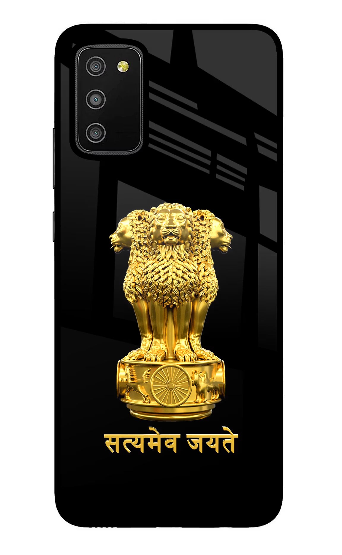 Satyamev Jayate Golden Samsung M02s Glass Case Back Cover by Casekaro