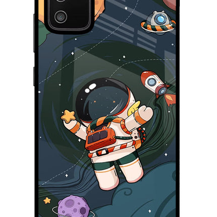 Cartoon Astronaut Samsung M02s Glass Case Back Cover by Casekaro