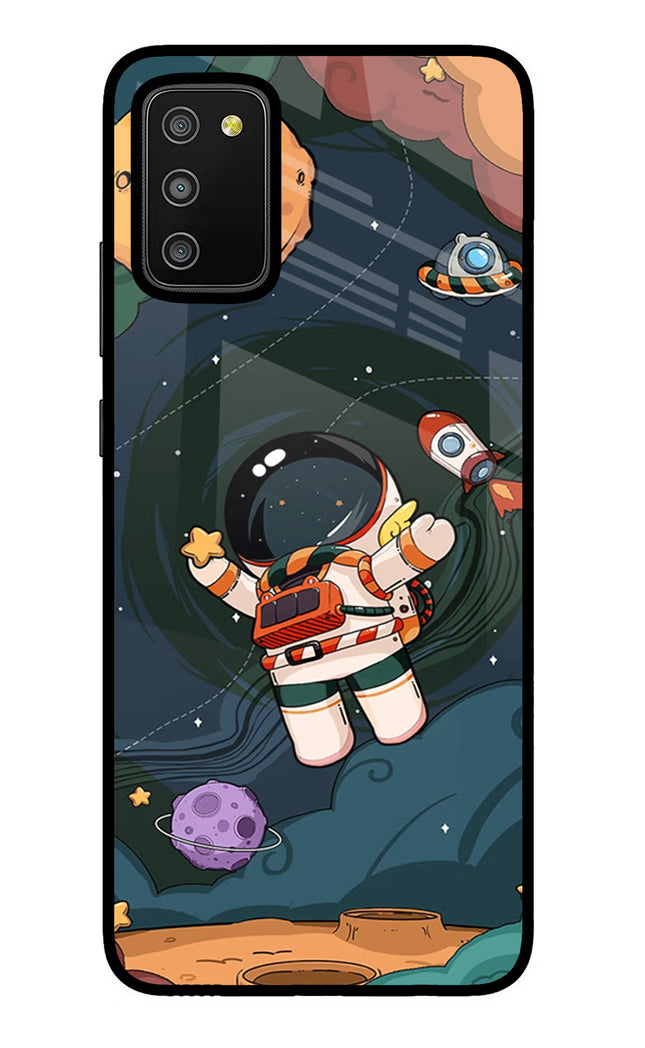 Cartoon Astronaut Samsung M02s Glass Case Back Cover by Casekaro