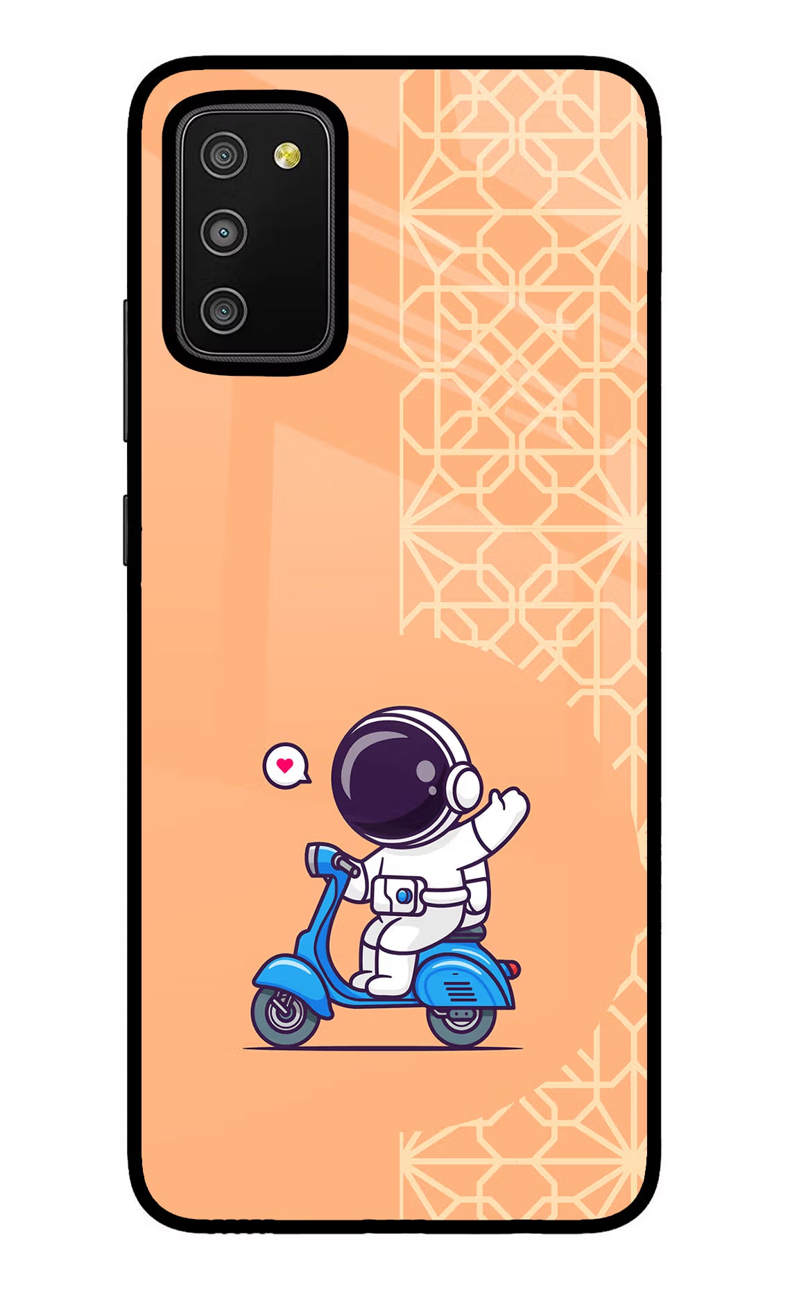 Cute Astronaut Riding Samsung M02s Glass Case Back Cover by Casekaro