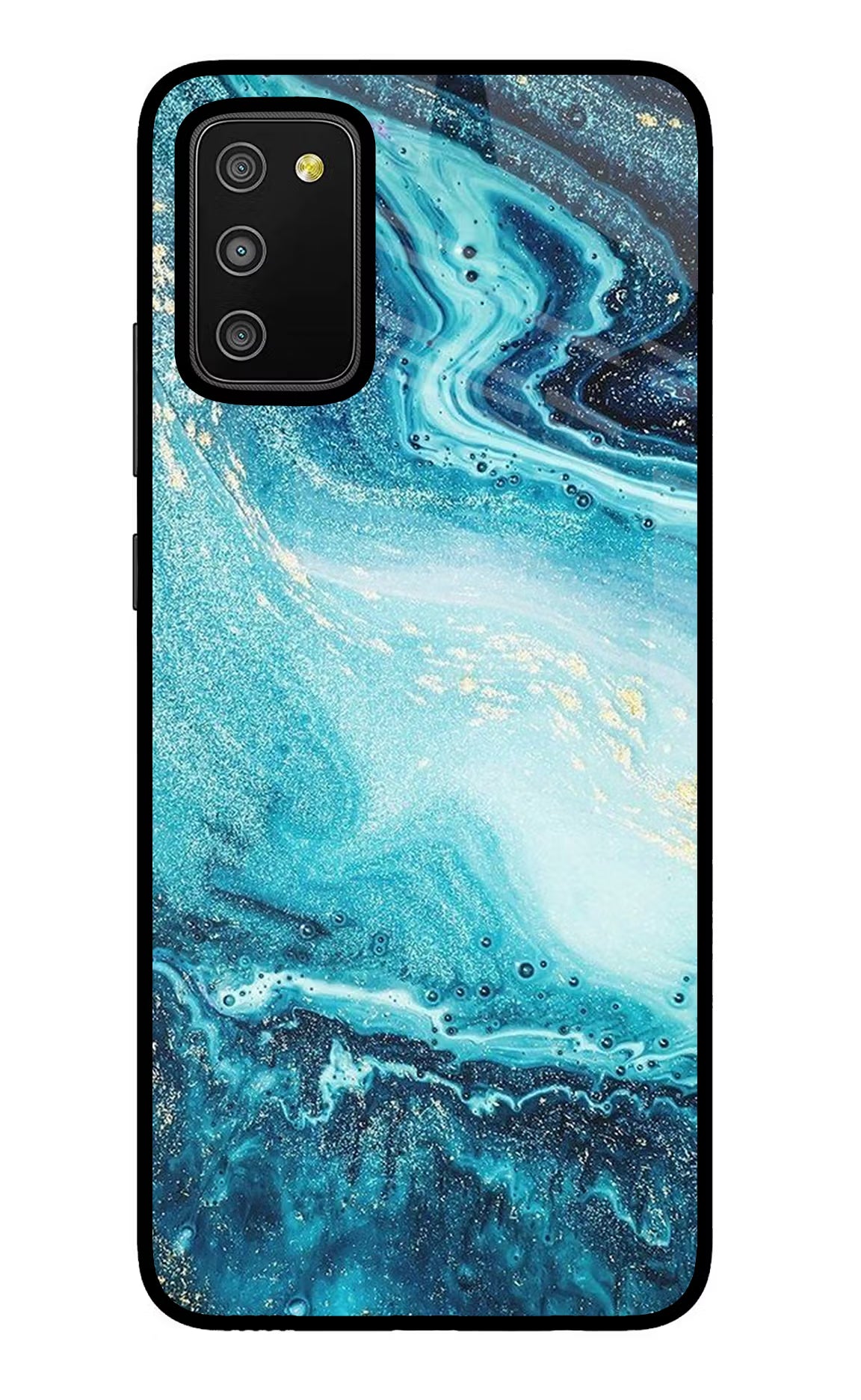 Blue Glitter Marble Samsung M02s Glass Case Back Cover by Casekaro