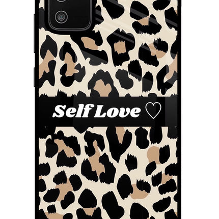 Leopard Print Self Love Samsung M02s Glass Case Back Cover by Casekaro