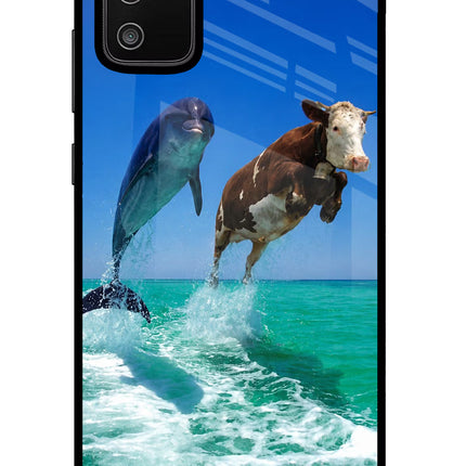 Dolphin vs Cow Samsung M02s Glass Case