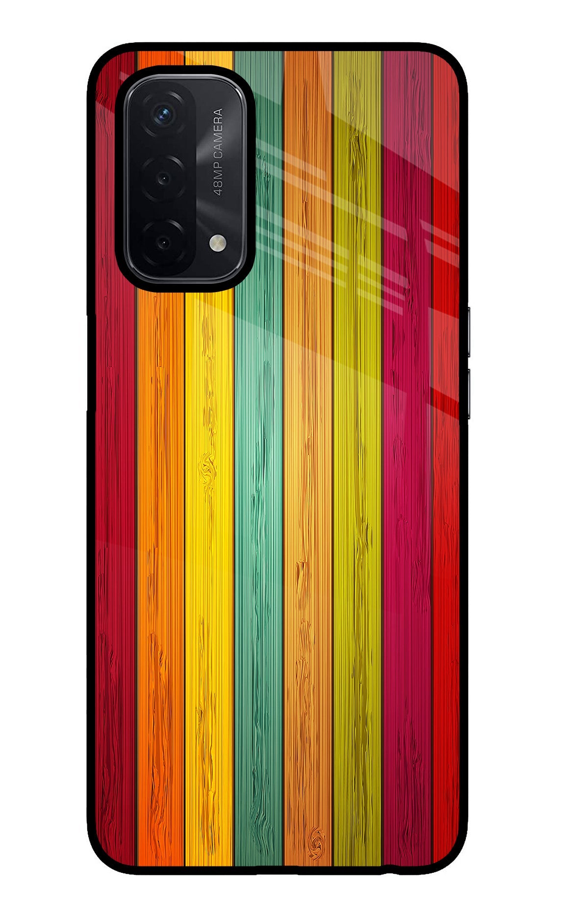 Multicolor Wooden Oppo A74 5G Glass Case