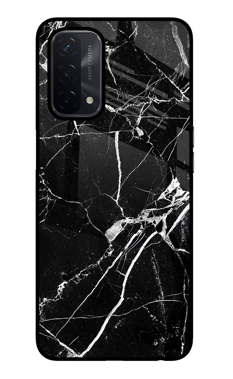 Black Marble Pattern Oppo A74 5G Back Cover, Glass case