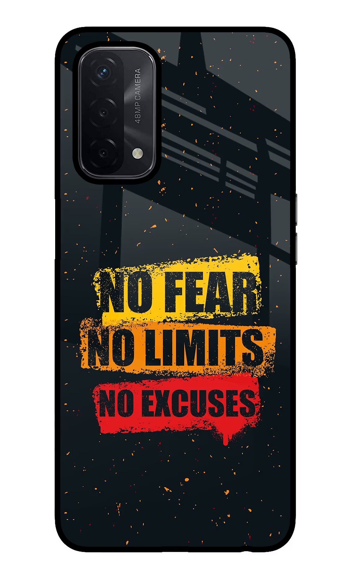 No Fear No Limits No Excuse Oppo A74 5G Glass Case Back Cover by Casekaro