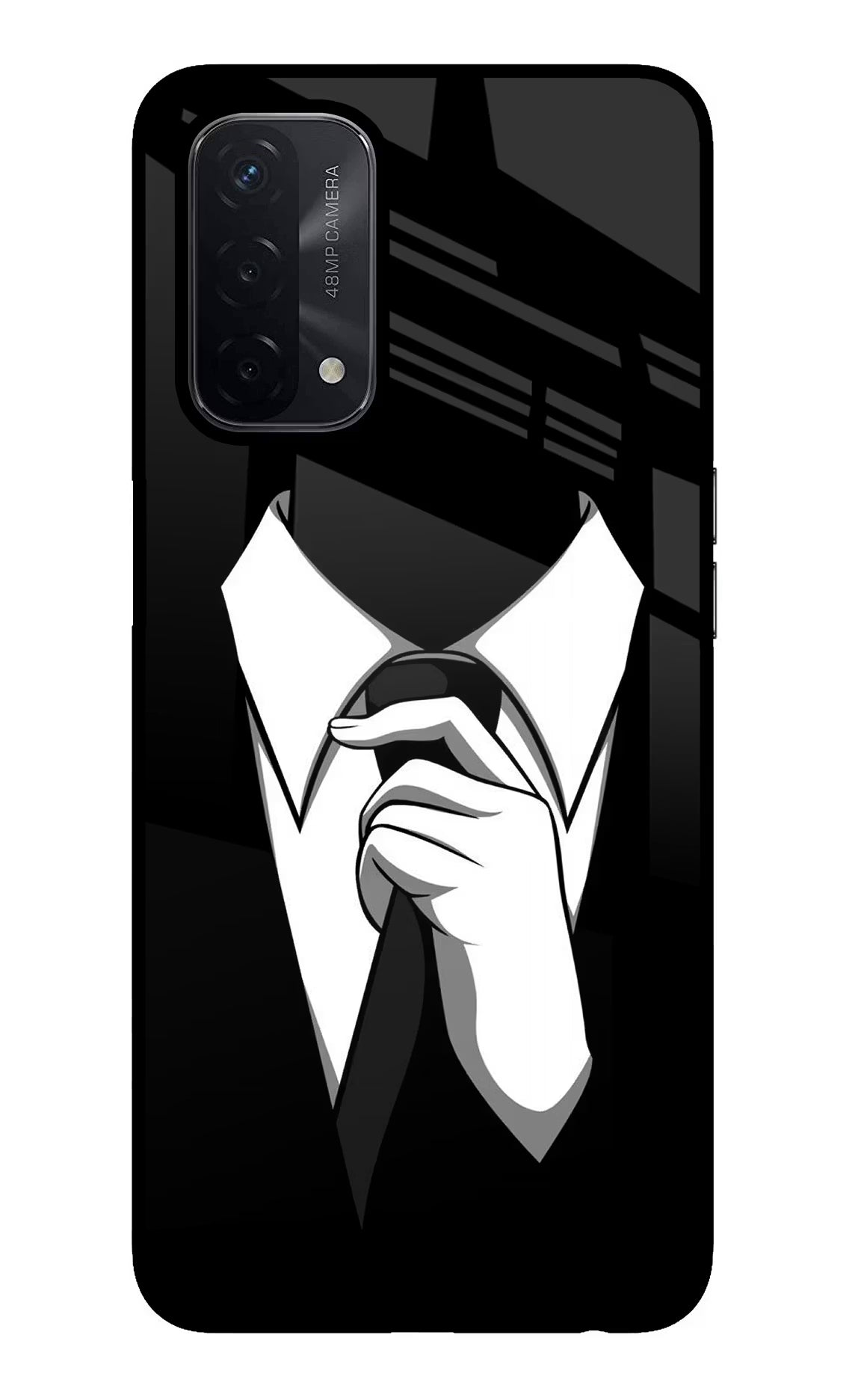 Black Tie Oppo A74 5G Glass Case Back Cover by Casekaro