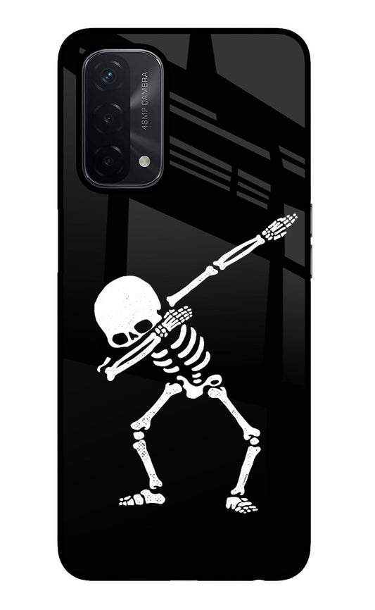 Dabbing Skeleton Art Oppo A74 5G Glass Case