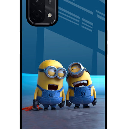 Minion Laughing Oppo A74 5G Glass Case Back Cover by Casekaro
