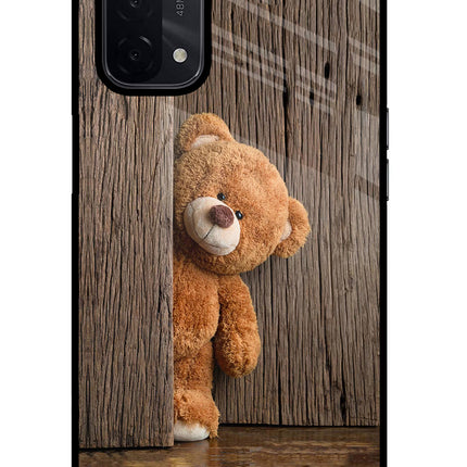 Teddy Wooden Oppo A74 5G Glass Case Back Cover by Casekaro