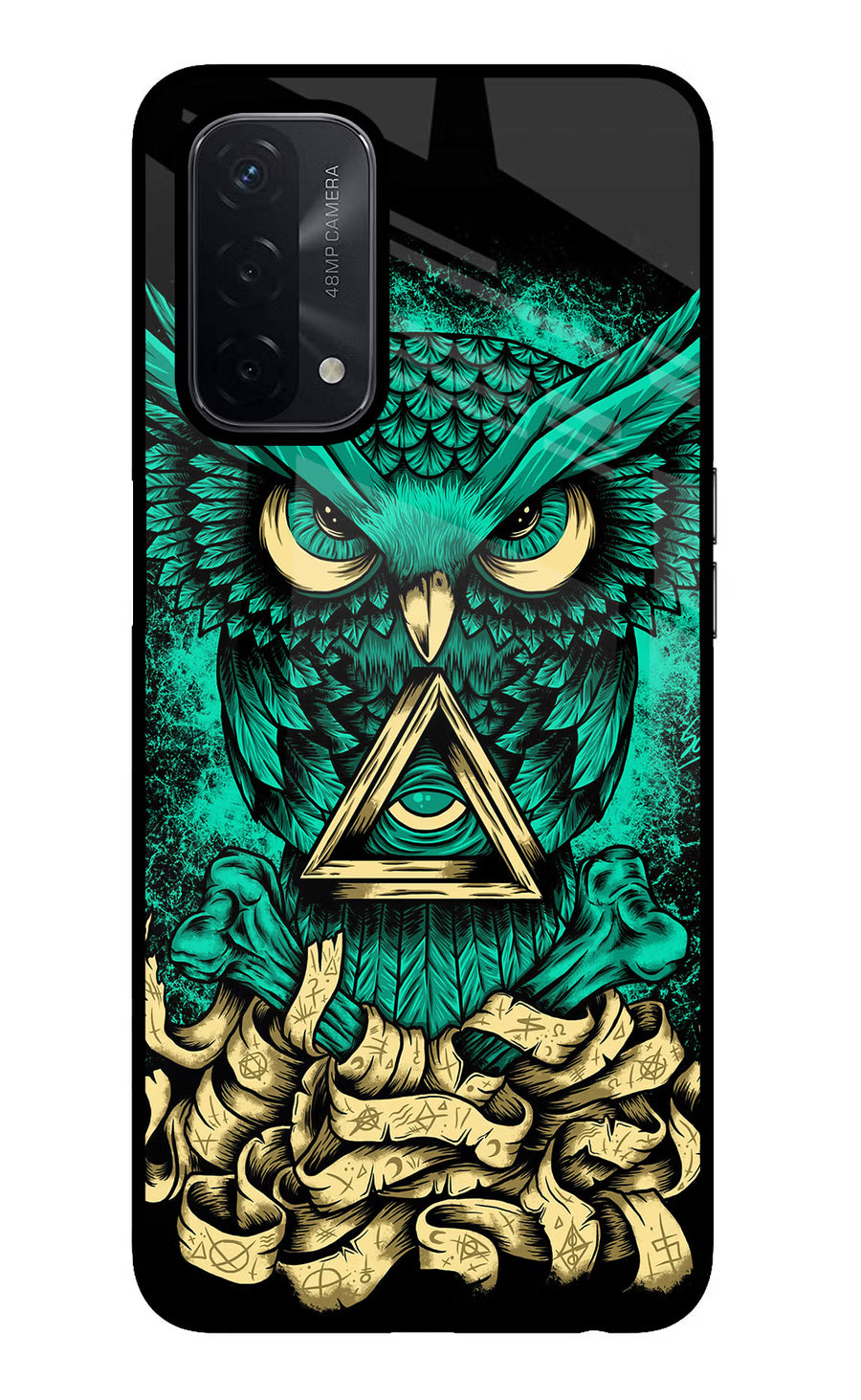 Green Owl Oppo A74 5G Back Cover, Glass case
