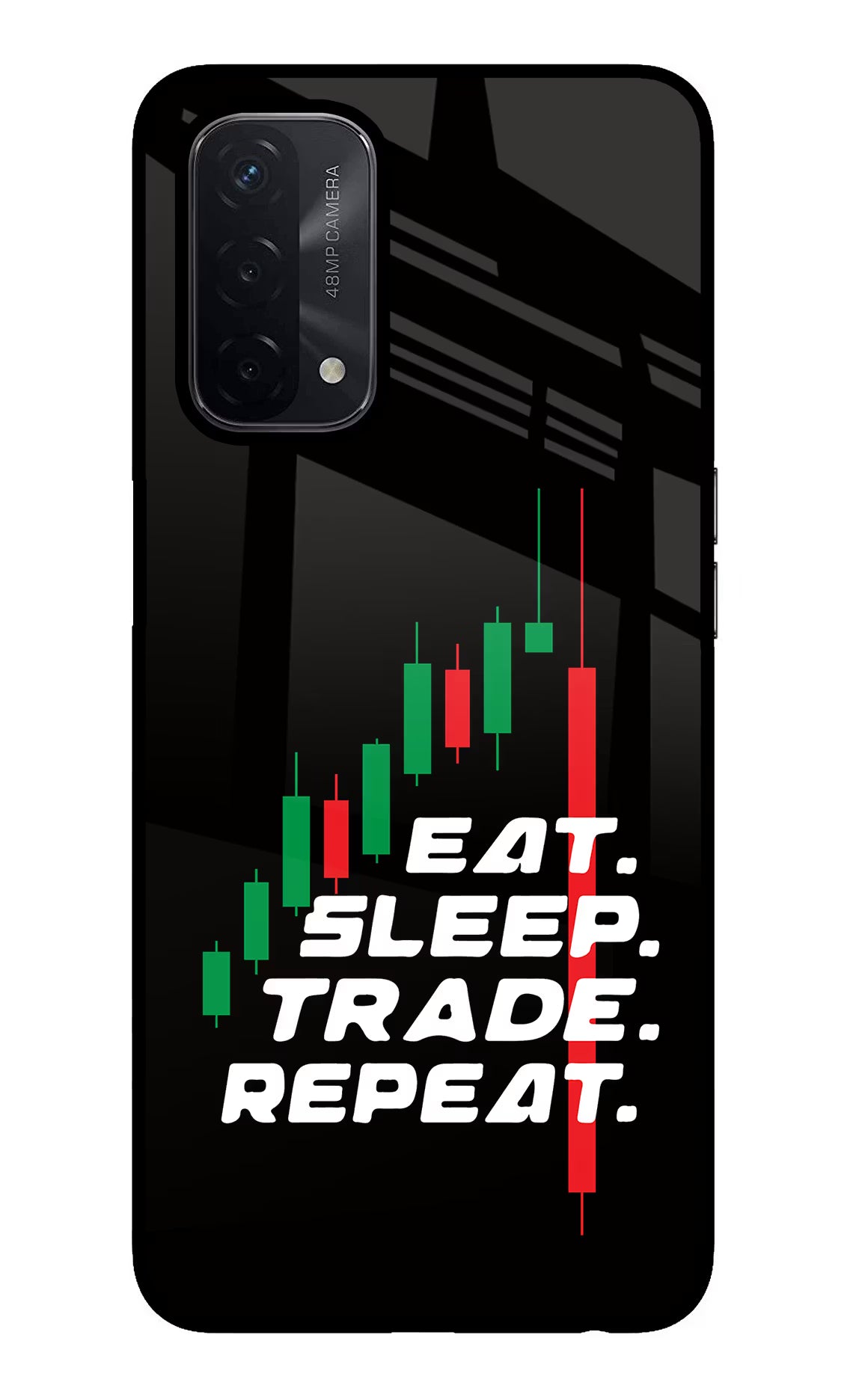 Eat Sleep Trade Repeat Oppo A74 5G Glass Case Back Cover by Casekaro