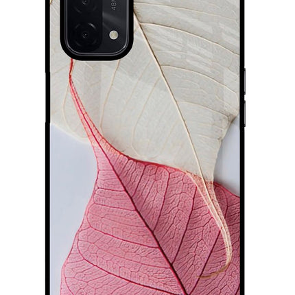 White Pink Leaf Oppo A74 5G Glass Case Back Cover by Casekaro