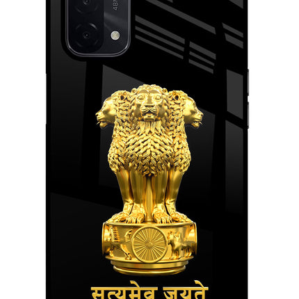 Satyamev Jayate Golden Oppo A74 5G Glass Case Back Cover by Casekaro