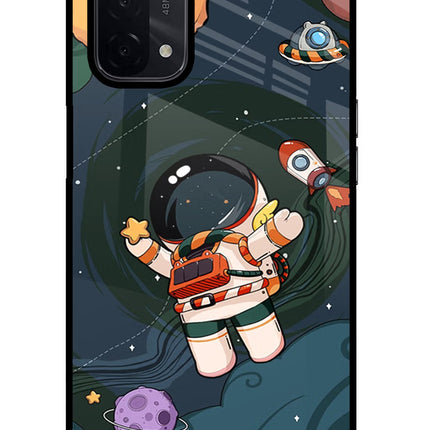 Cartoon Astronaut Oppo A74 5G Glass Case
