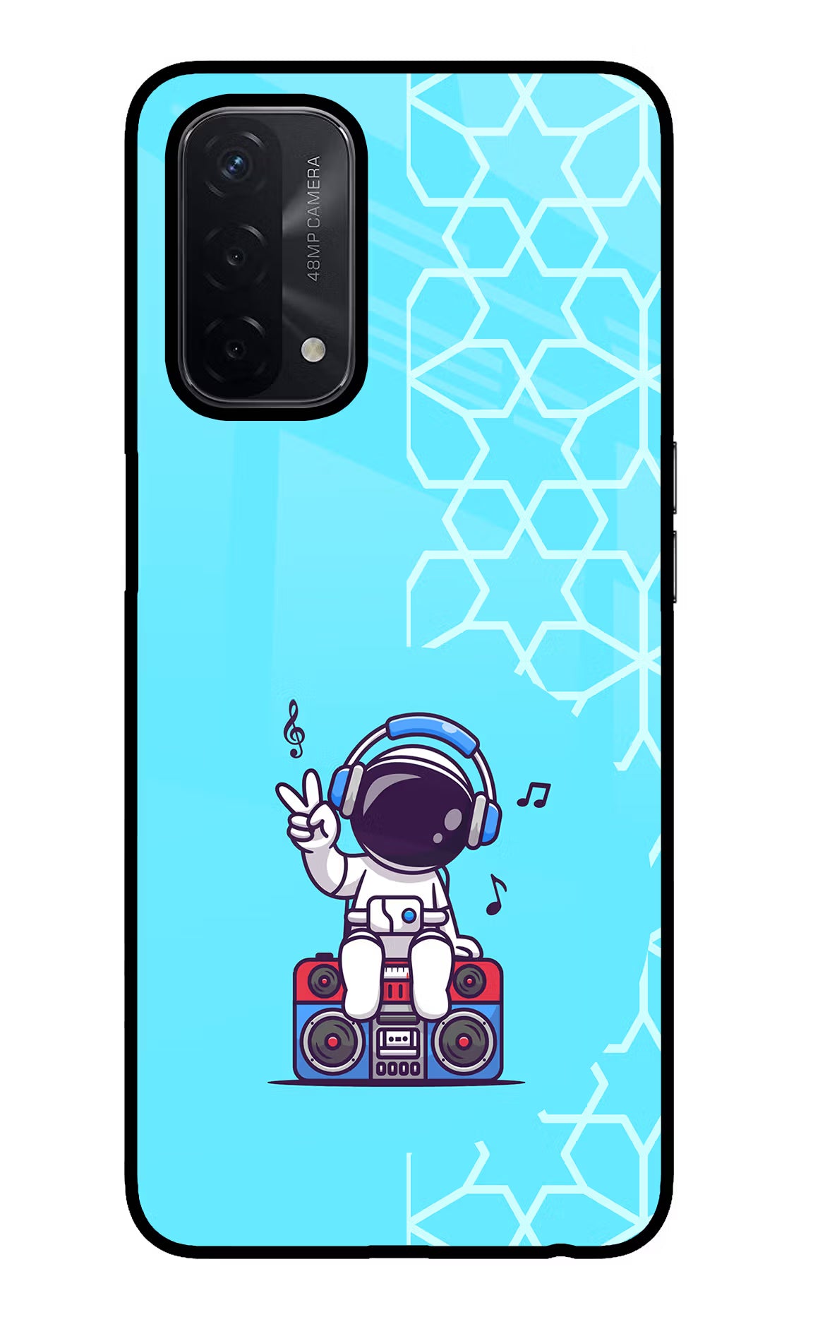Cute Astronaut Chilling Oppo A74 5G Glass Case Back Cover by Casekaro