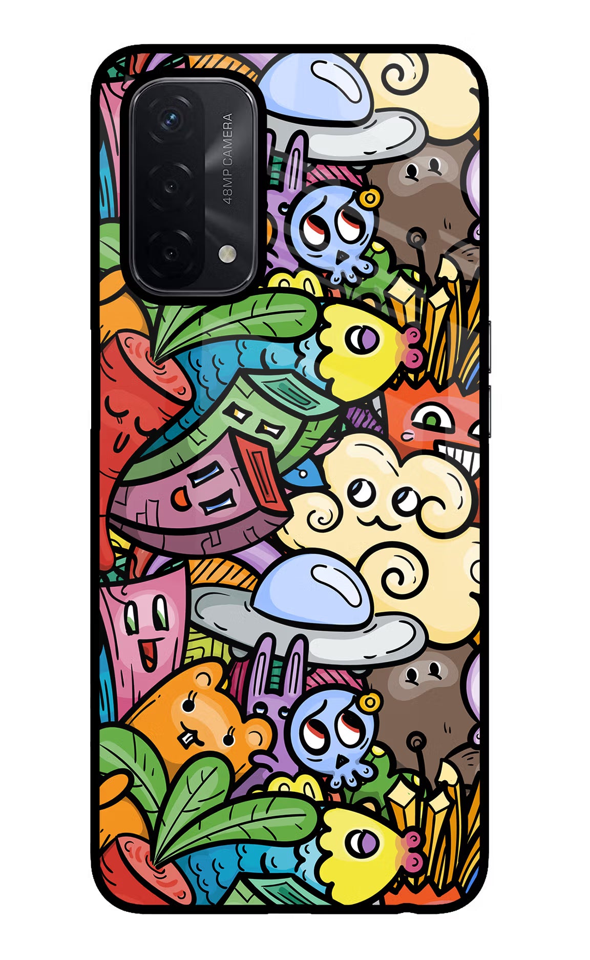 Veggie Doodle Oppo A74 5G Glass Case Back Cover by Casekaro
