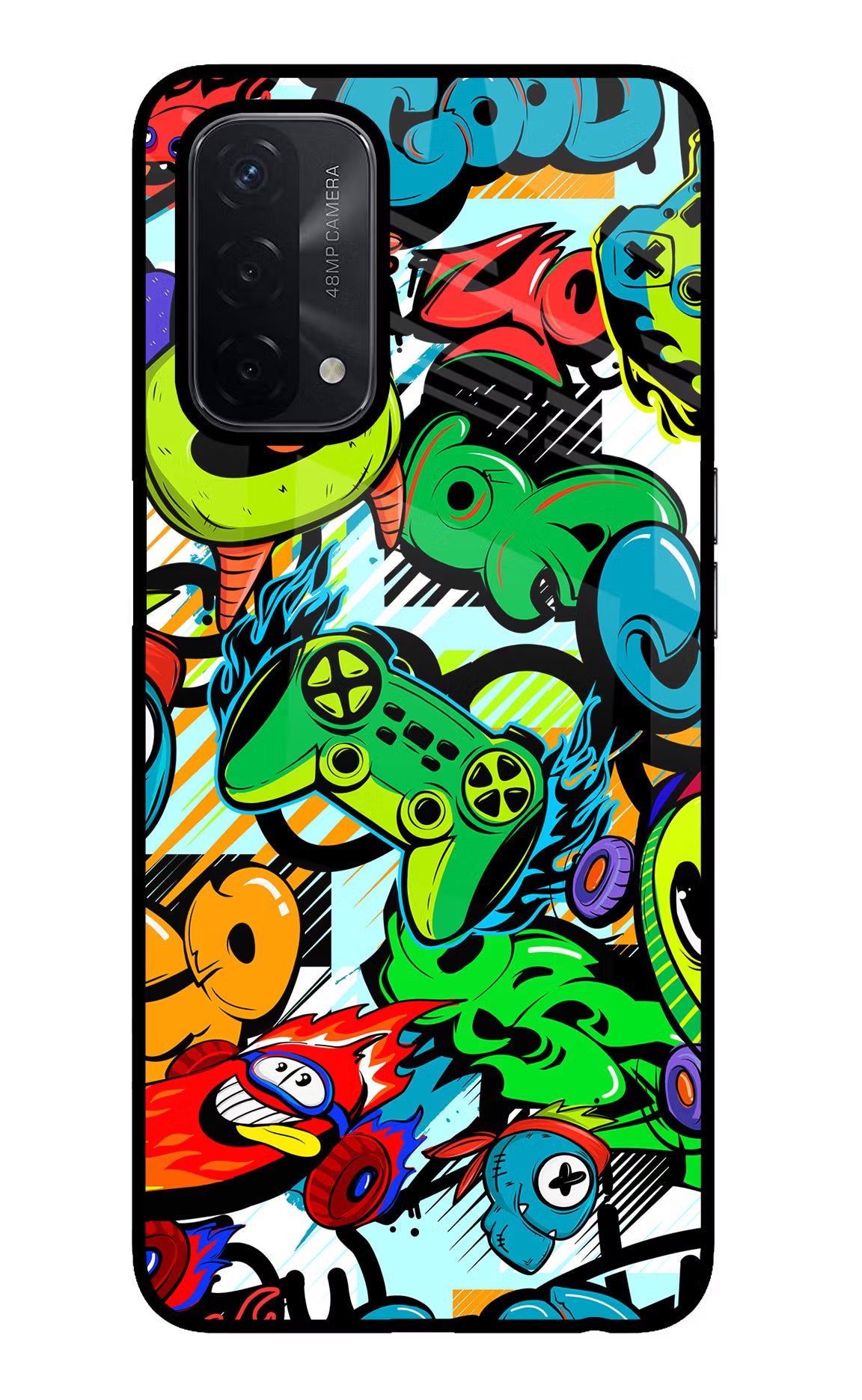 Game Doodle Oppo A74 5G Glass Case Back Cover by Casekaro