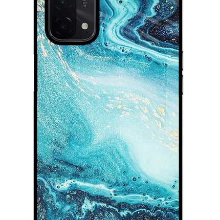Blue Glitter Marble Oppo A74 5G Glass Case