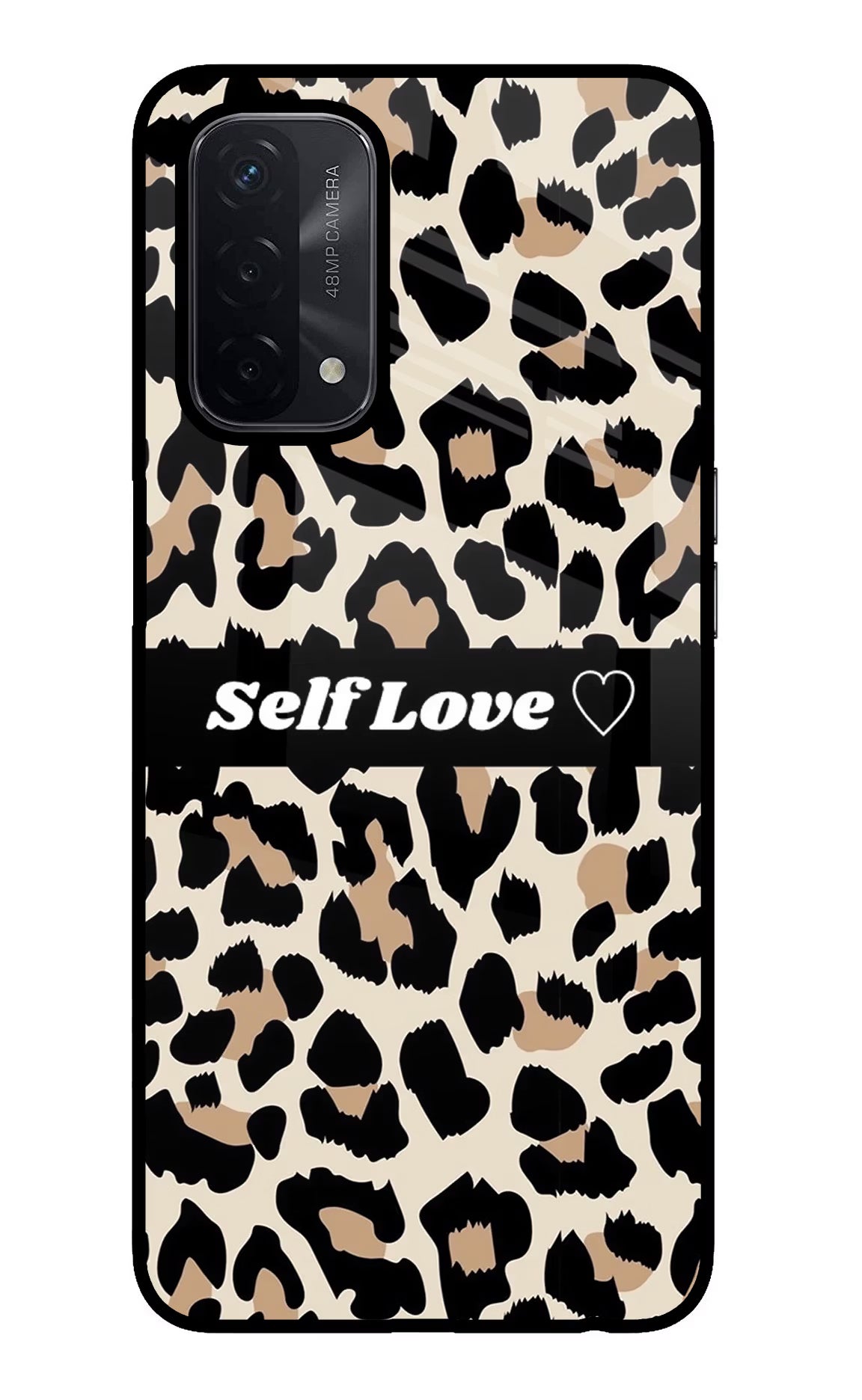 Leopard Print Self Love Oppo A74 5G Glass Case Back Cover by Casekaro