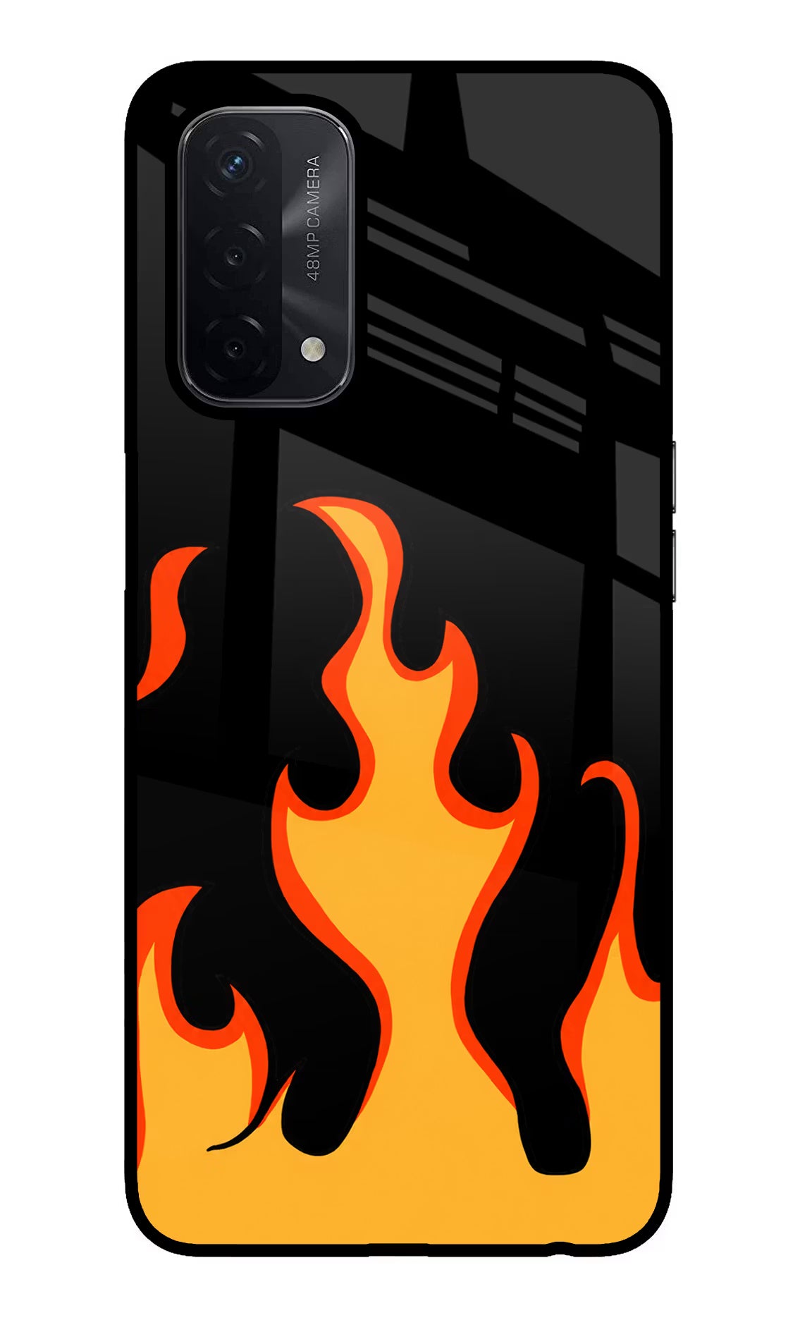 Fired Up – Black Oppo A74 5G Glass Case Back Cover by Casekaro