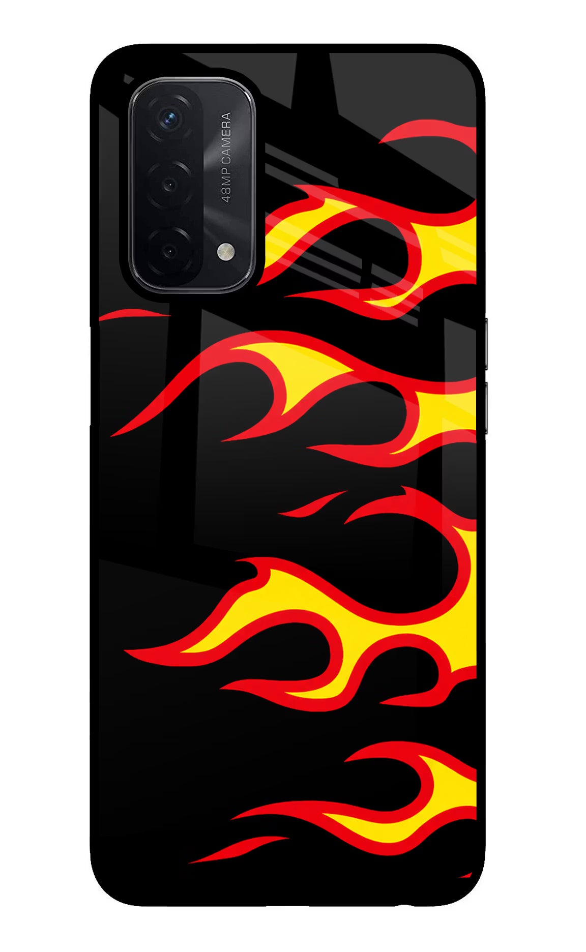 Side Sweep Flames Oppo A74 5G Glass Case Back Cover by Casekaro