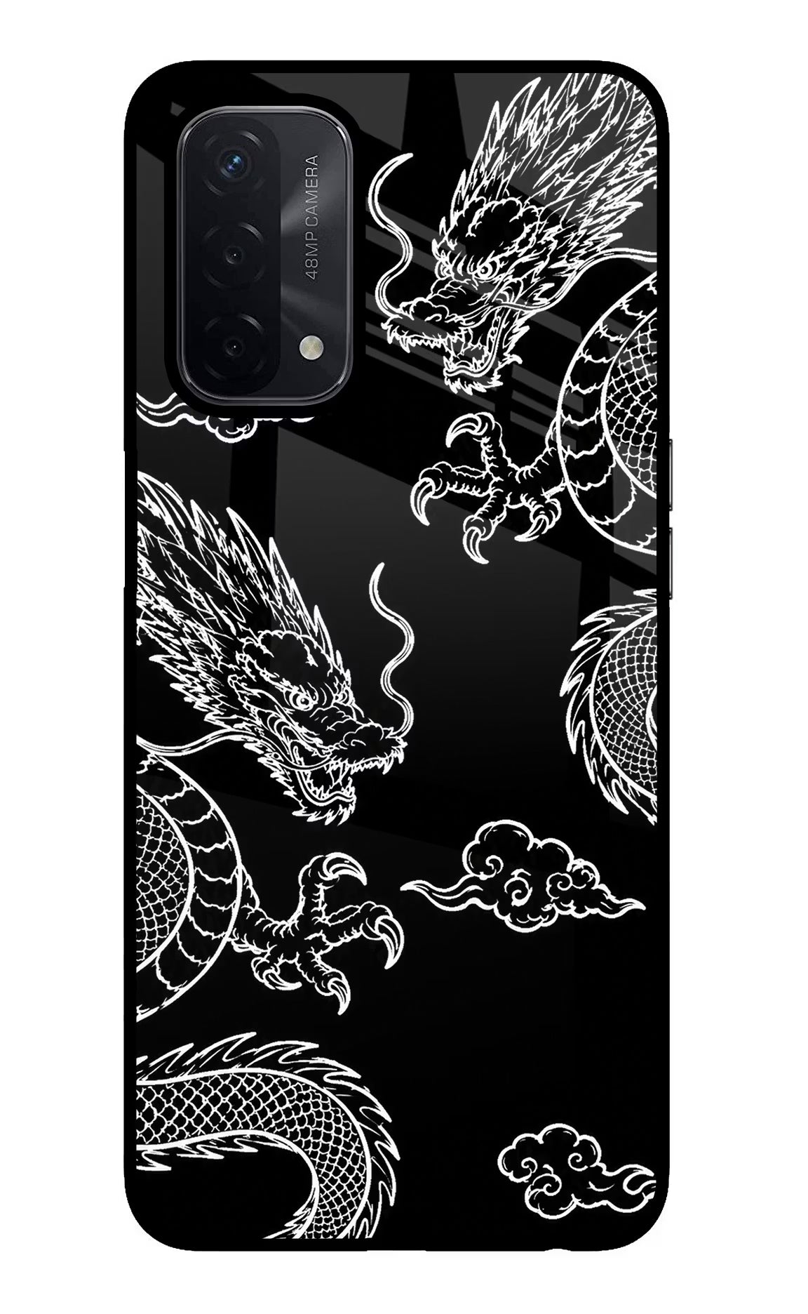 Twin Dragons Oppo A74 5G Glass Case Back Cover by Casekaro