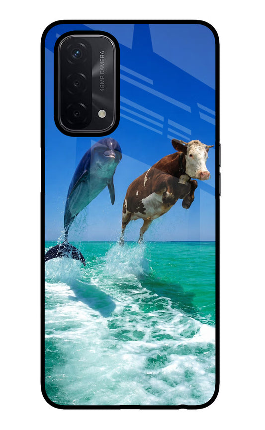 Dolphin vs Cow Oppo A74 5G Glass Case