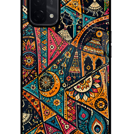 Folk Print Oppo A74 5G Glass Case