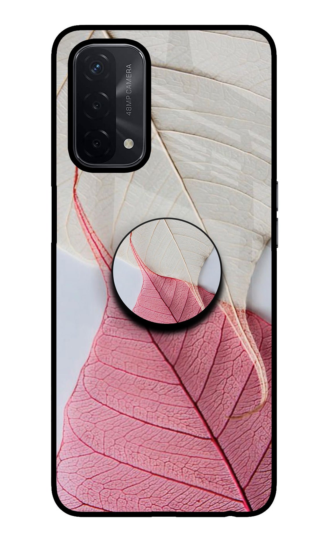 White Pink Leaf Oppo A74 5G Glass Case